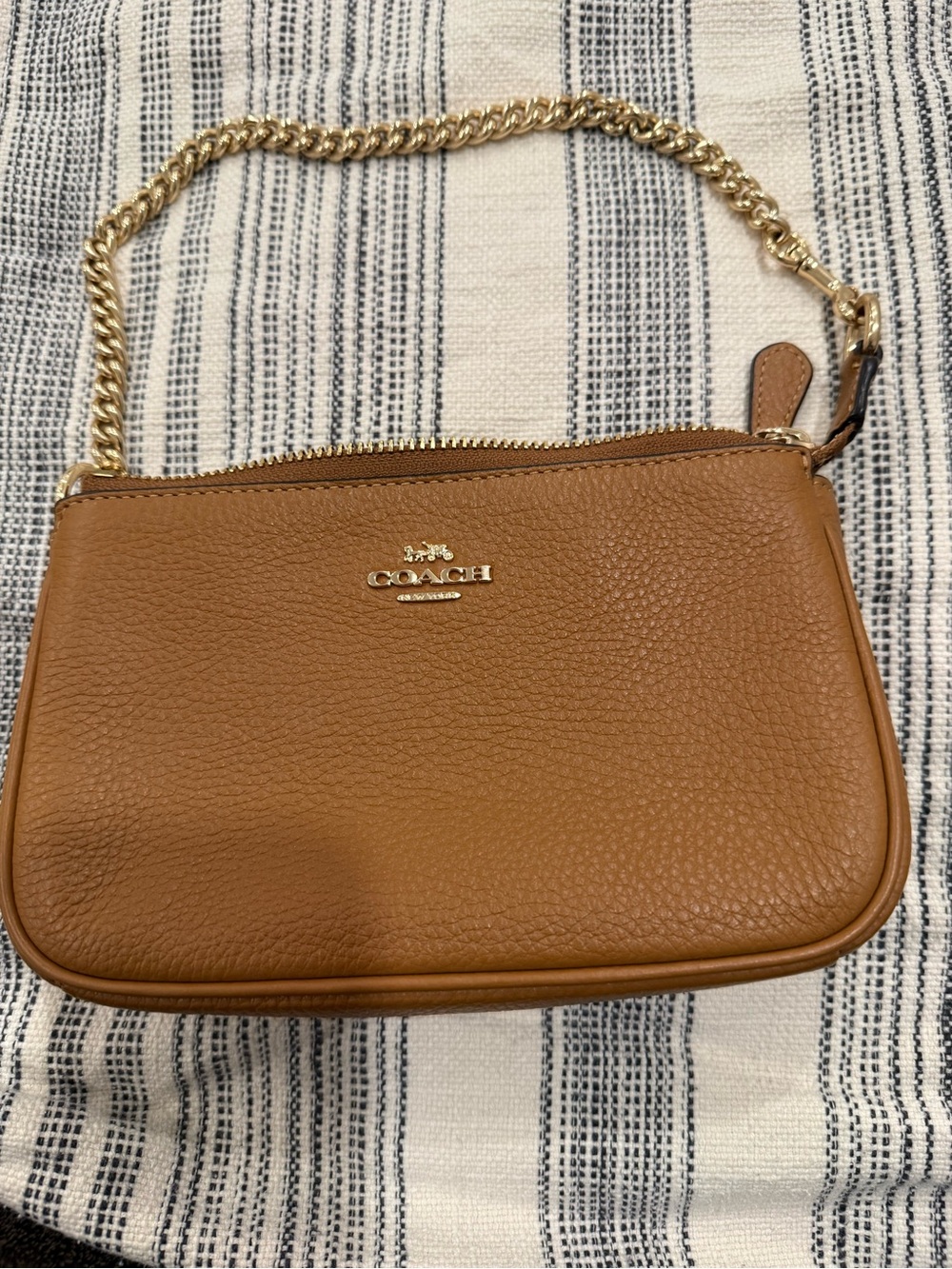 Coach Pebbled Leather bag in Saddle Brown with Gold Chain